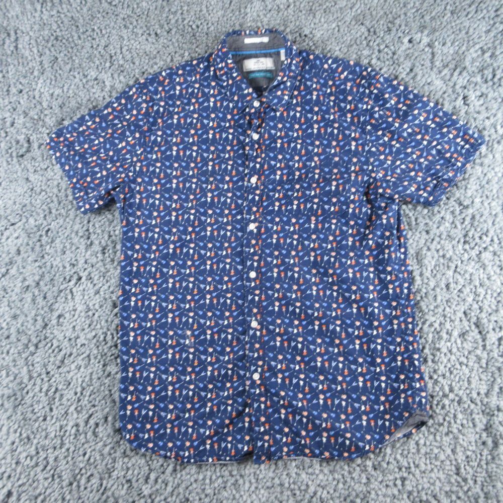 MBX Premium Goods Shirt Mens XL Blue Guitar Print Short Sleeve Button Up